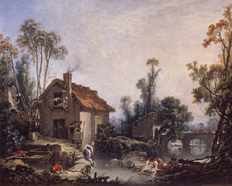 Francois Boucher Landscape with a Watermill Spain oil painting art